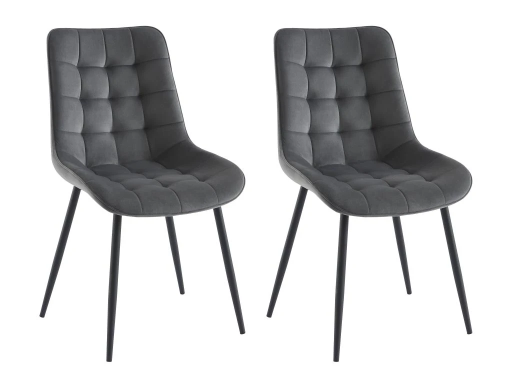 Lot De 2 Chaises Matelassées - Velours Et Métal Noir - Gris - OLLUA 1 Lot De 2 Chaises Matelassées - Velours Et Métal Noir - Gris - OLLUA