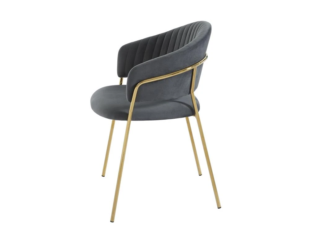 Lot De 6 Chaises En Velours Et Métal Doré - Gris - MADOLIA De Pascal MORABITO 6 Lot De 6 Chaises En Velours Et Métal Doré - Gris - MADOLIA De Pascal MORABITO – Image 6