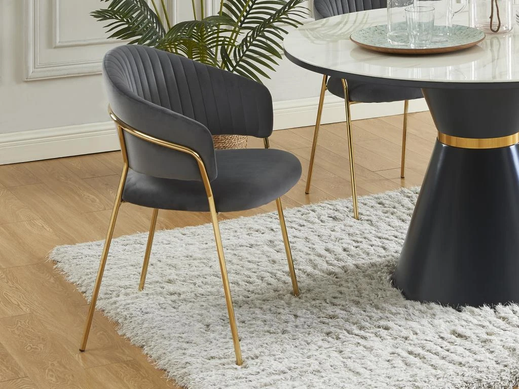 Lot De 6 Chaises En Velours Et Métal Doré - Gris - MADOLIA De Pascal MORABITO 3 Lot De 6 Chaises En Velours Et Métal Doré - Gris - MADOLIA De Pascal MORABITO – Image 3