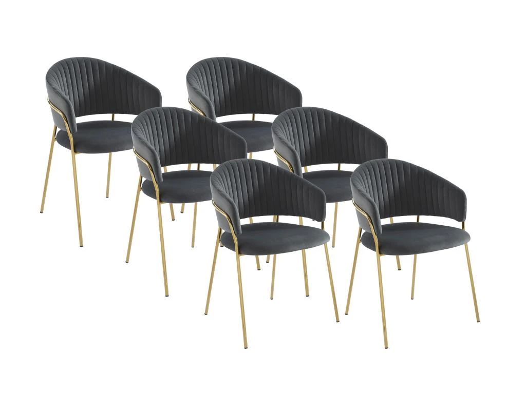 Lot De 6 Chaises En Velours Et Métal Doré - Gris - MADOLIA De Pascal MORABITO 1 Lot De 6 Chaises En Velours Et Métal Doré - Gris - MADOLIA De Pascal MORABITO