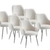 Lot De 6 Chaises Avec Accoudoirs En Tissu Bouclette Et Métal - Blanc - TOYBA