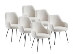 Lot De 6 Chaises Avec Accoudoirs En Tissu Bouclette Et Métal - Blanc - TOYBA