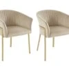 Lot De 2 Chaises Avec Accoudoirs En Velours Et Métal Doré - Beige - ZAOVA De Pascal MORABITO