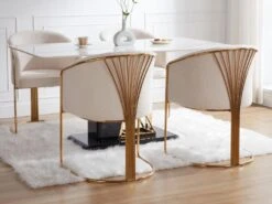 Lot De 2 Chaises Avec Accoudoirs En Tissu Bouclette Et Métal - Blanc Et Doré - JOSETHE De Pascal MORABITO -Mobilier De Restaurant chaise 18610023