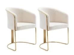 Lot De 2 Chaises Avec Accoudoirs En Tissu Bouclette Et Métal - Blanc Et Doré - JOSETHE De Pascal MORABITO
