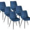 Lot De 6 Chaises Matelassées - Velours Et Métal Noir - Bleu Nuit - OLLUA