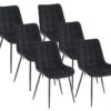 Lot De 6 Chaises Matelassées - Velours Et Métal Noir - Noir - OLLUA