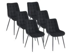 Lot De 6 Chaises Matelassées - Velours Et Métal Noir - Noir - OLLUA