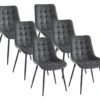 Lot De 6 Chaises Matelassées - Velours Et Métal Noir - Gris - OLLUA