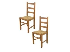 Lot De 2 Chaises Rustiques Chêne Clair/Paille N°3 - PISA - L 43 X L 40 X H 97 Cm