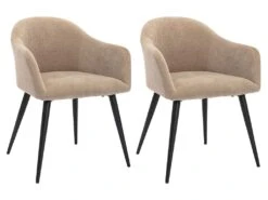 Lot De 2 Chaises BIBO - Avec Accoudoirs - Effet Velours & Métal - Beige