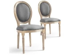 Lot De 2 Chaises De Style Médaillon Louis XVI Tissu Gris Clair