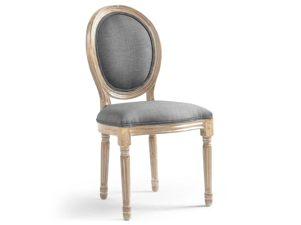 Lot De 2 Chaises De Style Médaillon Louis XVI Tissu Gris Clair 2 Lot De 2 Chaises De Style Médaillon Louis XVI Tissu Gris Clair – Image 2
