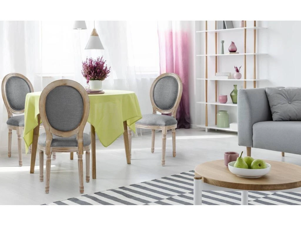 Lot De 2 Chaises De Style Médaillon Louis XVI Tissu Gris Clair 3 Lot De 2 Chaises De Style Médaillon Louis XVI Tissu Gris Clair – Image 3