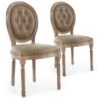Lot De 2 Chaises De Style Médaillon Louis XVI Bois Patiné & Simili Capitonné Taupe