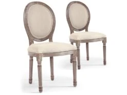 Lot De 2 Chaises Médaillon Louis XVI Tissu Beige