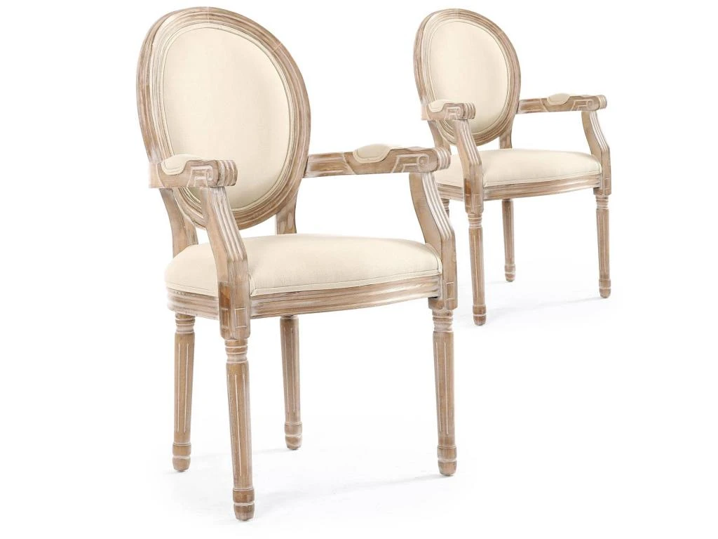 Lot De 2 Chaises Médaillon Louis XVI Cosy Tissu Beige 1 Lot De 2 Chaises Médaillon Louis XVI Cosy Tissu Beige