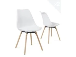 Lot De 2 Chaises Scandinaves Coussin Pieds Bois MIA (blanc)