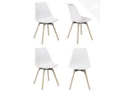 Lot De 4 Chaises Scandinaves Coussin Pieds Bois MIA (blanc)