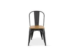 KOSMI - Lot De 4 Chaises En Métal Noir Mat Et Assise En Bois Clair - Style Industriel -Mobilier De Restaurant chaise 21142133