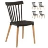 KOSMI - Lot De 4 Chaises Noires Style Scandinave à Barreaux Modèle Pop Avec Coque En Résine Noire Et Pieds En Bois Naturel