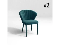 Lot De 2 Chaises Velours Bleu Pétrole Pieds Velours Assortis