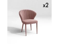 Lot De 2 Chaises Velours Rose Vintage Pieds Velours Assortis