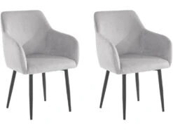 Lot De 2 Chaises De Salle à Manger Rembourrées En Velours Gris Clair