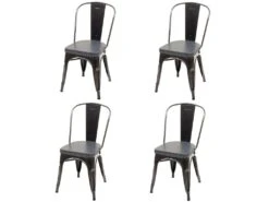 4x Chaises De Salle à Manger Cuisine Design Industriel En Métal Noir Assise Synthétique Gris 04_0000597