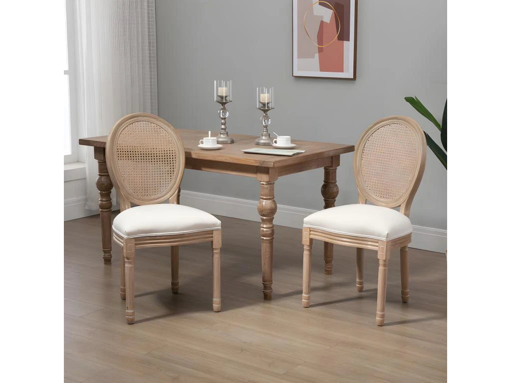 Lot De 2 Chaises Louis XVI Cannage VERSAILLES Lin Beige 2 Lot De 2 Chaises Louis XVI Cannage VERSAILLES Lin Beige – Image 2