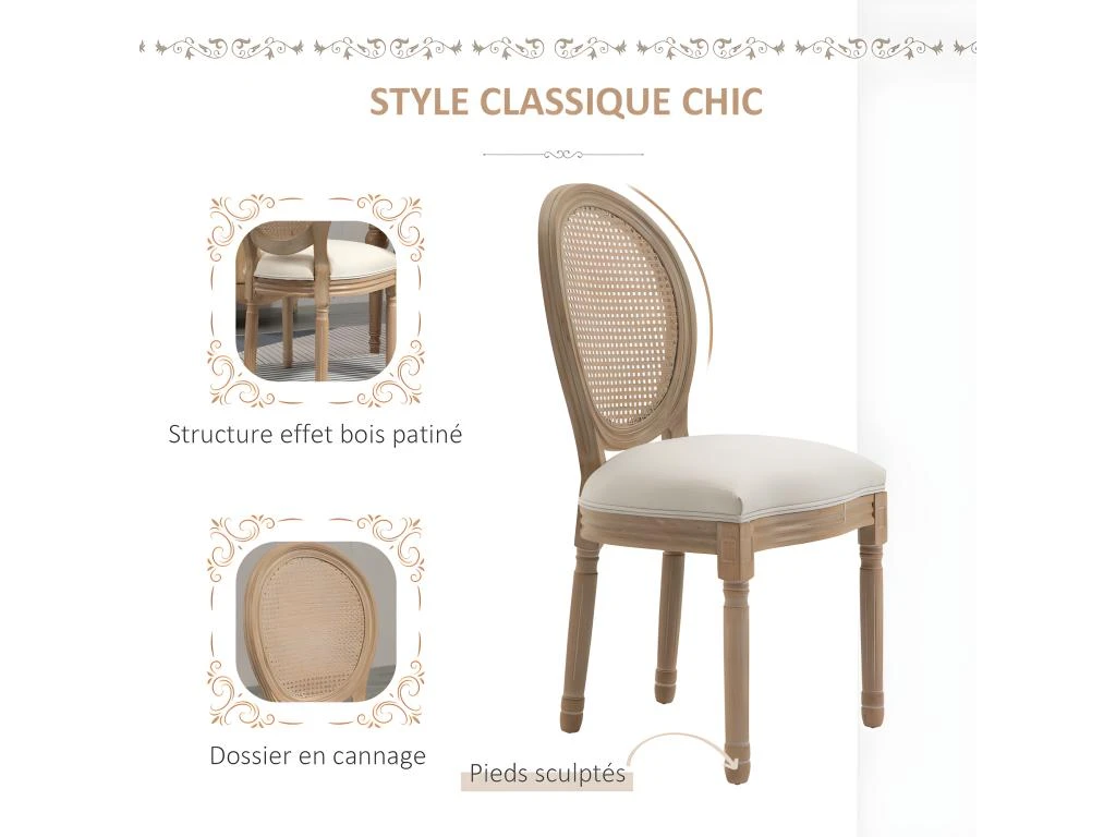 Lot De 2 Chaises Louis XVI Cannage VERSAILLES Lin Beige 4 Lot De 2 Chaises Louis XVI Cannage VERSAILLES Lin Beige – Image 4