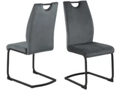 Ulla Chaise De Salle à Manger En Velours, Piètement Luge, Gris Foncé.