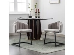 Lot De 2 Chaises Godole - Structure En L - Dossier En Forme De Pétale - Cachemire - Gris & Noir