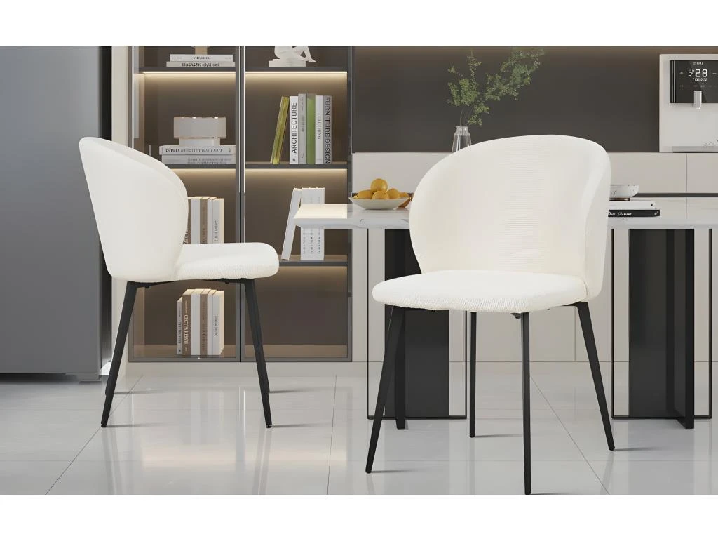Chaise TOLO Tissus Bouclé Blanc, Dimension H80 X L51 X P55, Idéal Pour Votre Cuisine Ou Salle à Manger 2 Chaise TOLO Tissus Bouclé Blanc, Dimension H80 X L51 X P55, Idéal Pour Votre Cuisine Ou Salle à Manger – Image 2