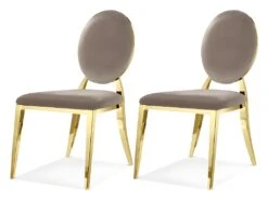 Lot De 2 Chaises Médaillon Pied Couleur Or Era - Couleurs - Velours Taupe