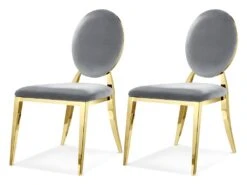Lot De 2 Chaises Médaillon Pied Couleur Or Era - Couleurs - Velours Gris