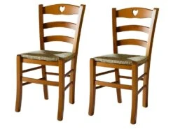 Lot De 2 Chaises Rustiques Chêne/Paille N°2 - PISA - L 45.5 X L 42.5 X H 88 Cm