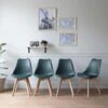 Lot De 4 Chaises Scandinaves NORA Bleues Avec Coussin - HAPPY GARDEN