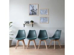 Lot De 4 Chaises Scandinaves NORA Bleues Avec Coussin - HAPPY GARDEN