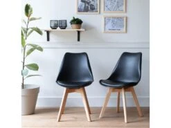 Lot De 2 Chaises Scandinaves NORA Noires Avec Coussin - HAPPY GARDEN