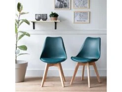Lot De 2 Chaises Scandinaves NORA Bleues Avec Coussin - HAPPY GARDEN