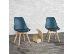 Lot De 2 Chaises Scandinaves NORA Bleues Avec Coussin - HAPPY GARDEN -Mobilier De Restaurant chaise 22366545