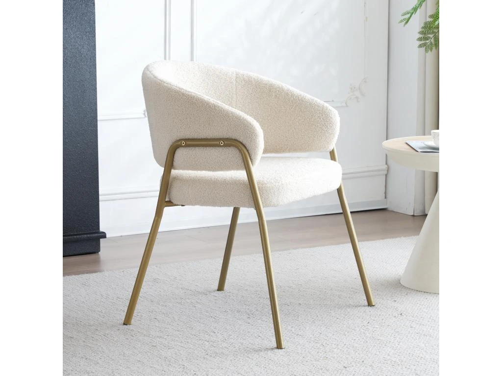 Lot De 2 Chaises - Tissu En Sherpa - Pieds Dorés - Beige 2 Lot De 2 Chaises - Tissu En Sherpa - Pieds Dorés - Beige – Image 2