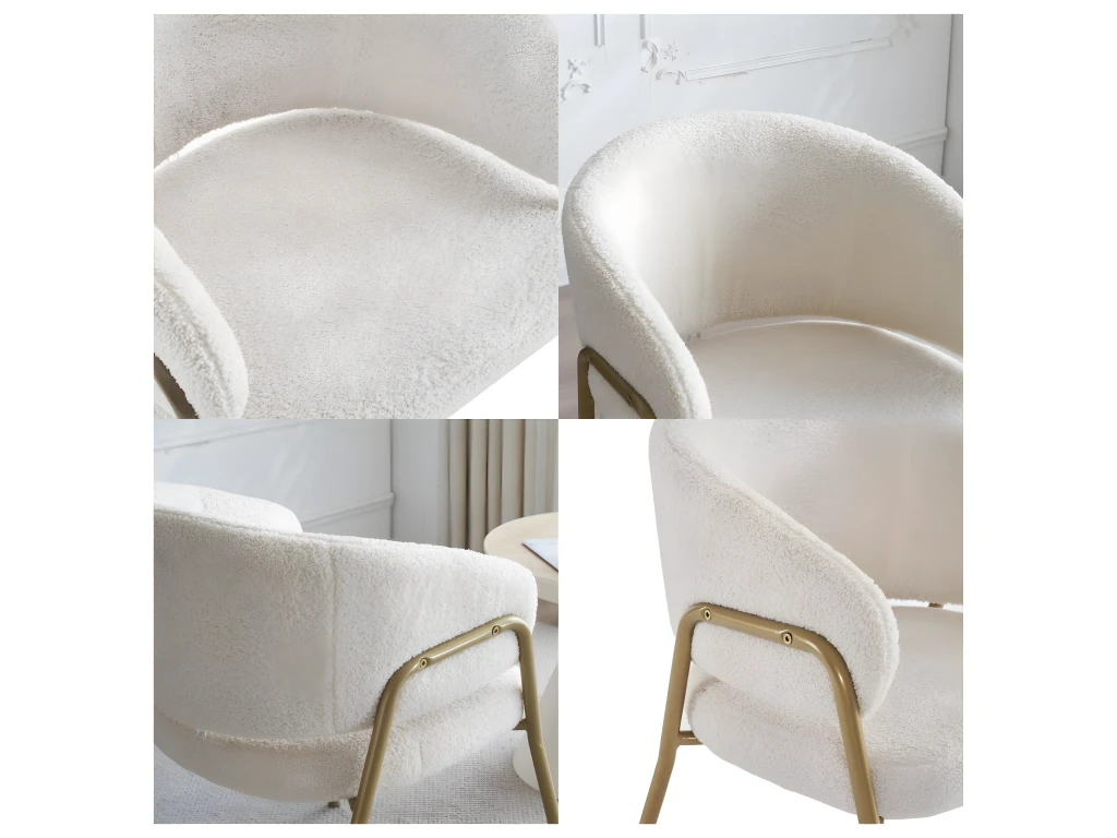 Lot De 2 Chaises - Tissu En Sherpa - Pieds Dorés - Beige 4 Lot De 2 Chaises - Tissu En Sherpa - Pieds Dorés - Beige – Image 4