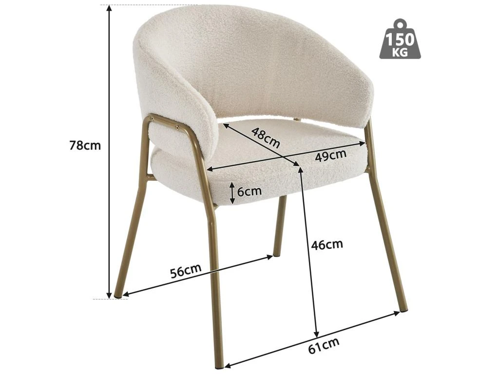 Lot De 2 Chaises - Tissu En Sherpa - Pieds Dorés - Beige 5 Lot De 2 Chaises - Tissu En Sherpa - Pieds Dorés - Beige – Image 5
