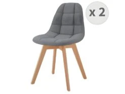 STELLA - Chaise Scandinave Tissu Gris Pieds HĂȘtre (x2)