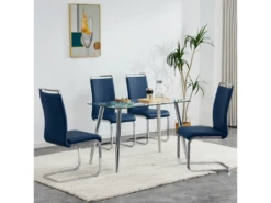 Lot De 4 Chaises De Salle Ă Manger - En Similicuir - Bleu