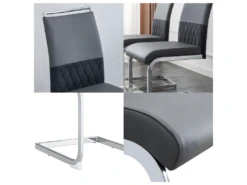 Lot De 4 Chaises De Salle à Manger - Dossier En Similicuir Et Lin - Gris 8 Lot De 4 Chaises De Salle à Manger - Dossier En Similicuir Et Lin - Gris -Mobilier De Restaurant chaise 22801679