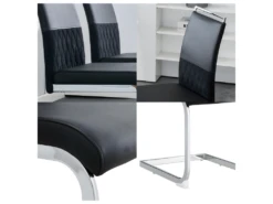 Lot De 4 Chaises De Salle à Manger - Dossier En Similicuir Et Lin - Noir -Mobilier De Restaurant chaise 22801773