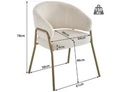 Lot De 4 Chaises - Tissu En Sherpa - Pieds Dorés - Beige -Mobilier De Restaurant chaise 22801863